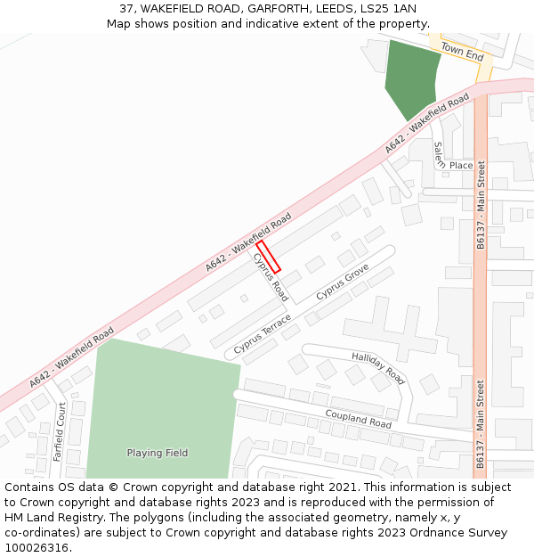 37, WAKEFIELD ROAD, GARFORTH, LEEDS, LS25 1AN: Location map and indicative extent of plot