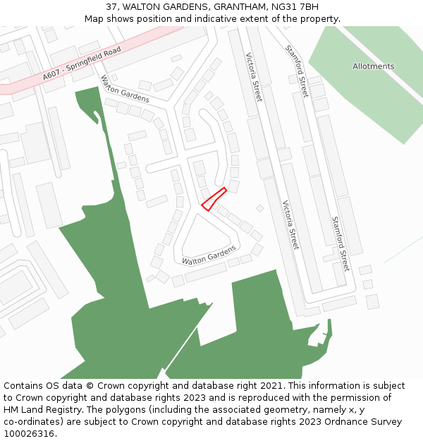 37, WALTON GARDENS, GRANTHAM, NG31 7BH: Location map and indicative extent of plot