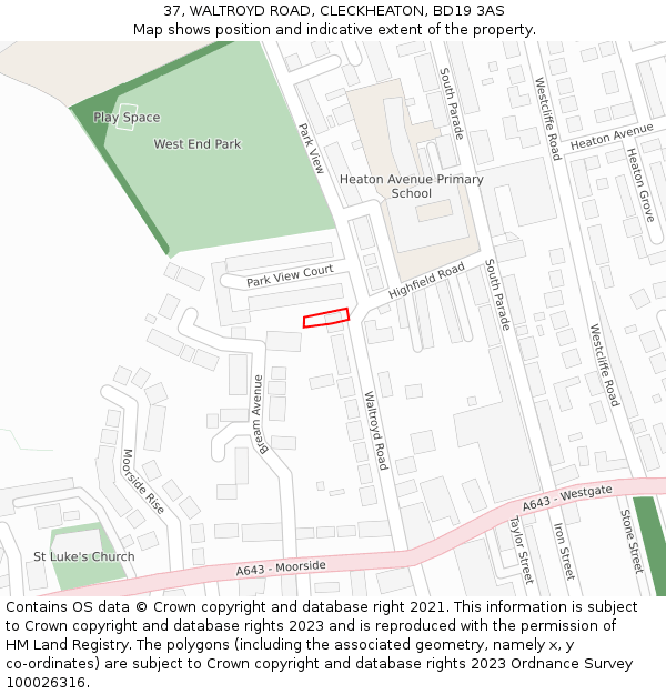 37, WALTROYD ROAD, CLECKHEATON, BD19 3AS: Location map and indicative extent of plot