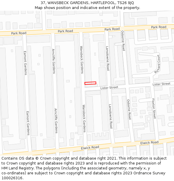 37, WANSBECK GARDENS, HARTLEPOOL, TS26 9JQ: Location map and indicative extent of plot