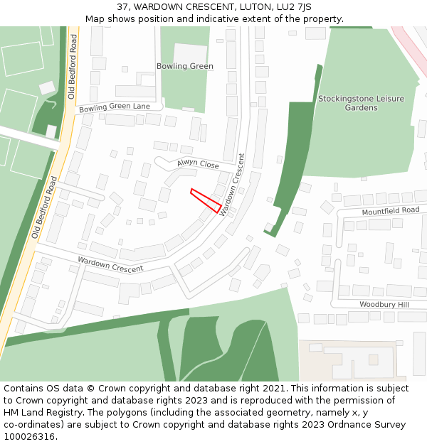 37, WARDOWN CRESCENT, LUTON, LU2 7JS: Location map and indicative extent of plot