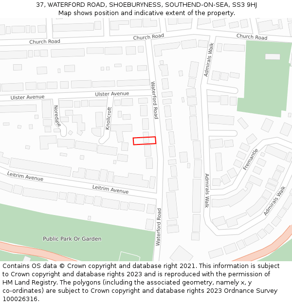 37, WATERFORD ROAD, SHOEBURYNESS, SOUTHEND-ON-SEA, SS3 9HJ: Location map and indicative extent of plot