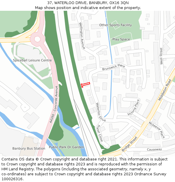 37, WATERLOO DRIVE, BANBURY, OX16 3QN: Location map and indicative extent of plot