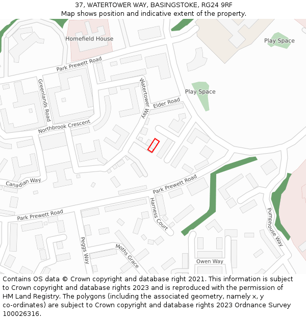 37, WATERTOWER WAY, BASINGSTOKE, RG24 9RF: Location map and indicative extent of plot
