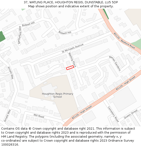 37, WATLING PLACE, HOUGHTON REGIS, DUNSTABLE, LU5 5DP: Location map and indicative extent of plot