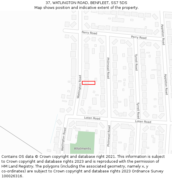 37, WATLINGTON ROAD, BENFLEET, SS7 5DS: Location map and indicative extent of plot