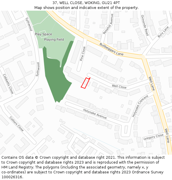 37, WELL CLOSE, WOKING, GU21 4PT: Location map and indicative extent of plot