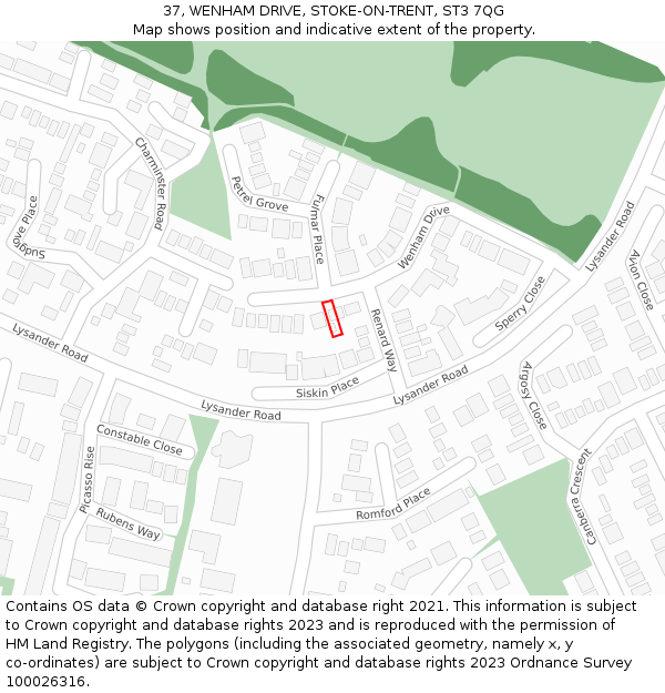 37, WENHAM DRIVE, STOKE-ON-TRENT, ST3 7QG: Location map and indicative extent of plot