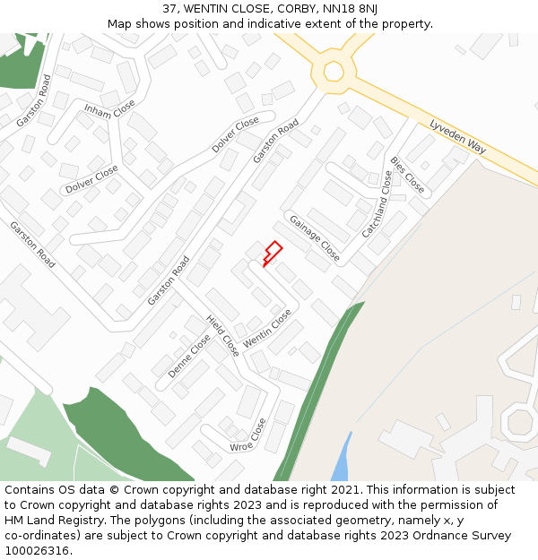37, WENTIN CLOSE, CORBY, NN18 8NJ: Location map and indicative extent of plot