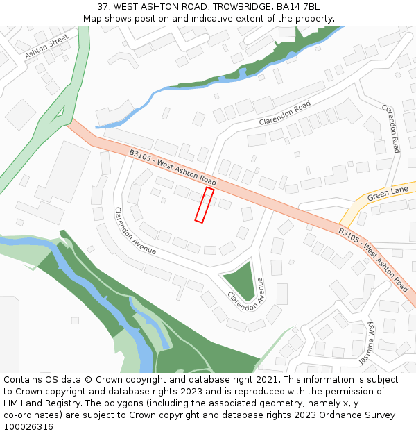 37, WEST ASHTON ROAD, TROWBRIDGE, BA14 7BL: Location map and indicative extent of plot