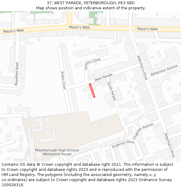 37, WEST PARADE, PETERBOROUGH, PE3 6BD: Location map and indicative extent of plot