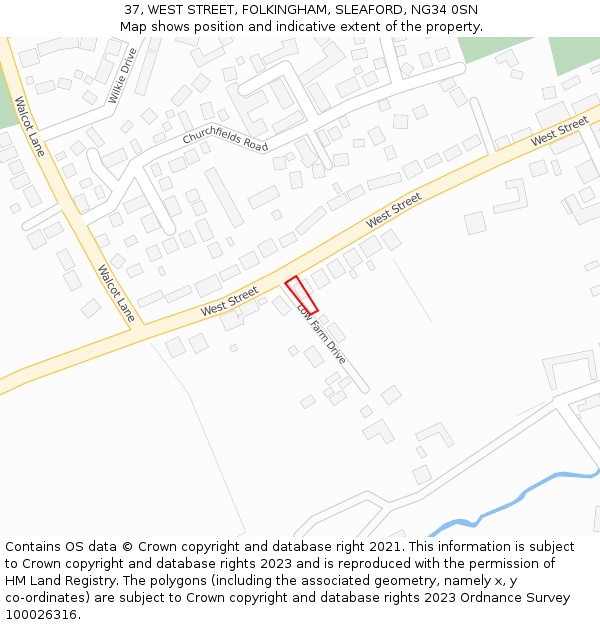 37, WEST STREET, FOLKINGHAM, SLEAFORD, NG34 0SN: Location map and indicative extent of plot