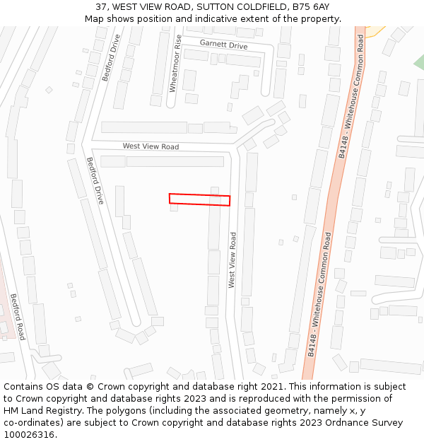 37, WEST VIEW ROAD, SUTTON COLDFIELD, B75 6AY: Location map and indicative extent of plot