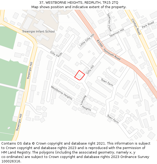 37, WESTBORNE HEIGHTS, REDRUTH, TR15 2TQ: Location map and indicative extent of plot