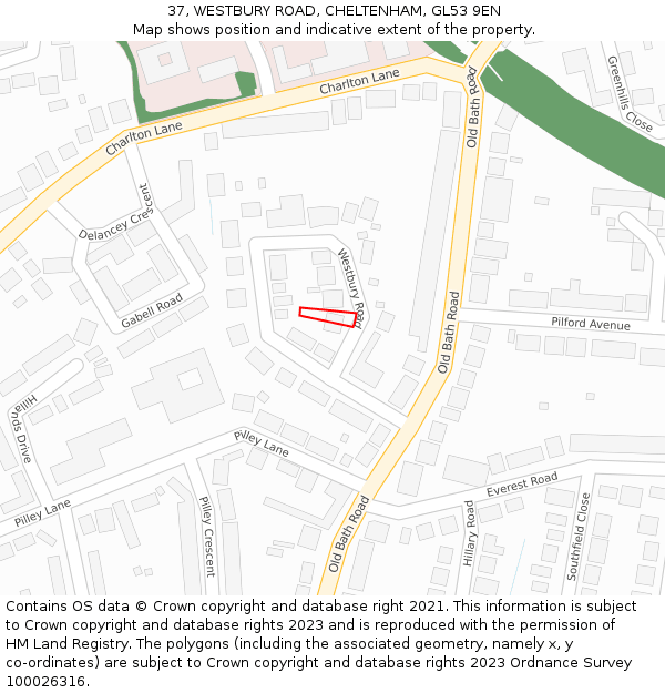 37, WESTBURY ROAD, CHELTENHAM, GL53 9EN: Location map and indicative extent of plot