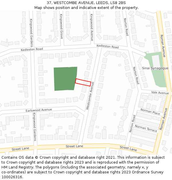 37, WESTCOMBE AVENUE, LEEDS, LS8 2BS: Location map and indicative extent of plot