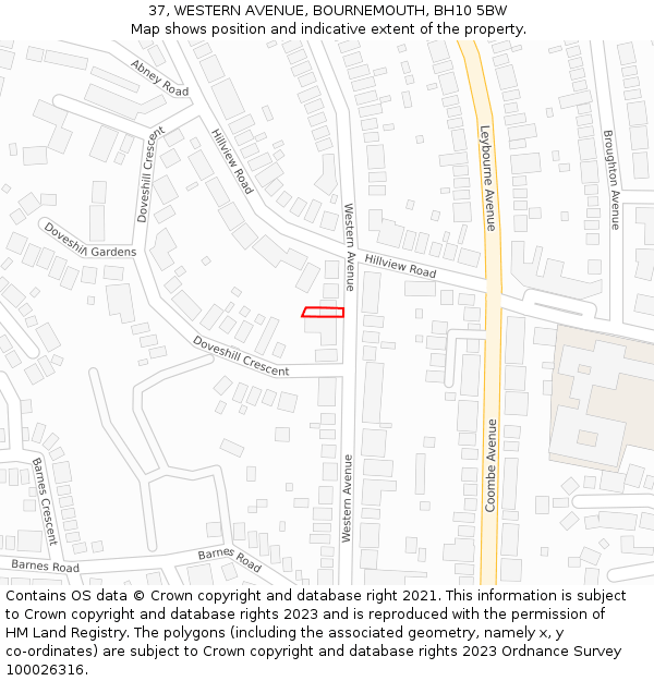 37, WESTERN AVENUE, BOURNEMOUTH, BH10 5BW: Location map and indicative extent of plot