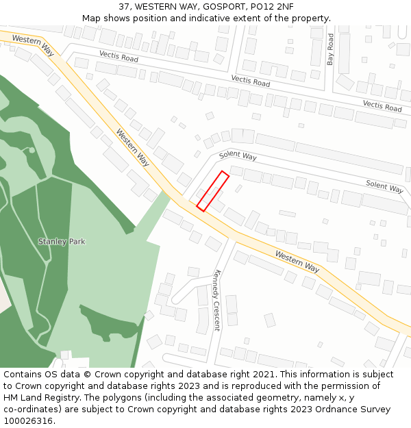 37, WESTERN WAY, GOSPORT, PO12 2NF: Location map and indicative extent of plot