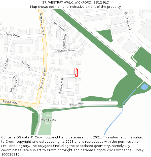 37, WESTRAY WALK, WICKFORD, SS12 9LD: Location map and indicative extent of plot