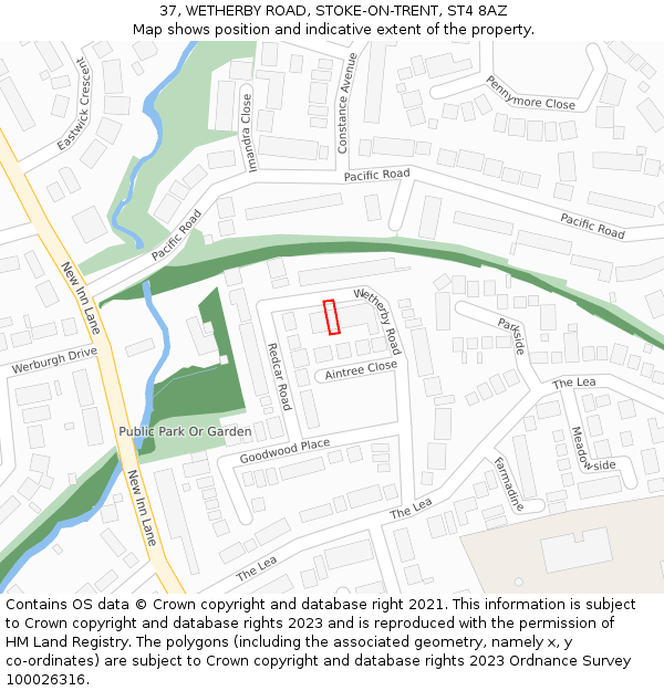 37, WETHERBY ROAD, STOKE-ON-TRENT, ST4 8AZ: Location map and indicative extent of plot