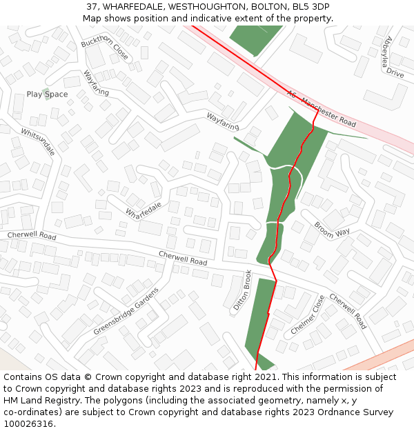 37, WHARFEDALE, WESTHOUGHTON, BOLTON, BL5 3DP: Location map and indicative extent of plot