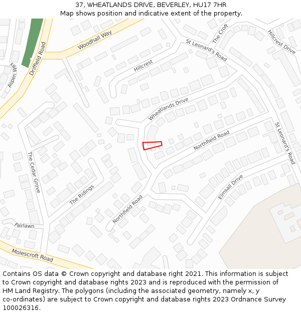 37, WHEATLANDS DRIVE, BEVERLEY, HU17 7HR: Location map and indicative extent of plot