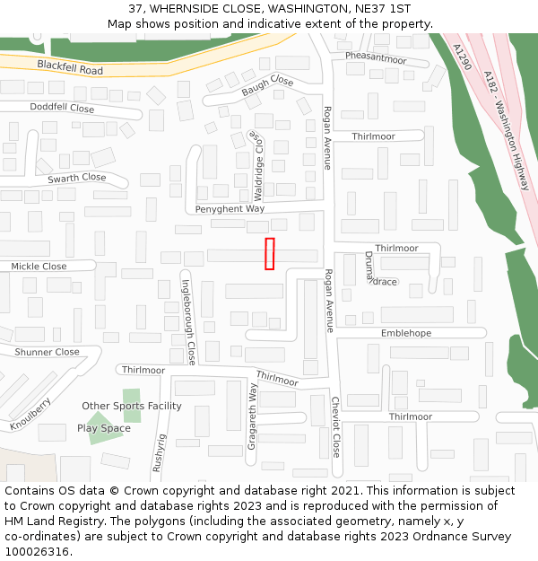 37, WHERNSIDE CLOSE, WASHINGTON, NE37 1ST: Location map and indicative extent of plot