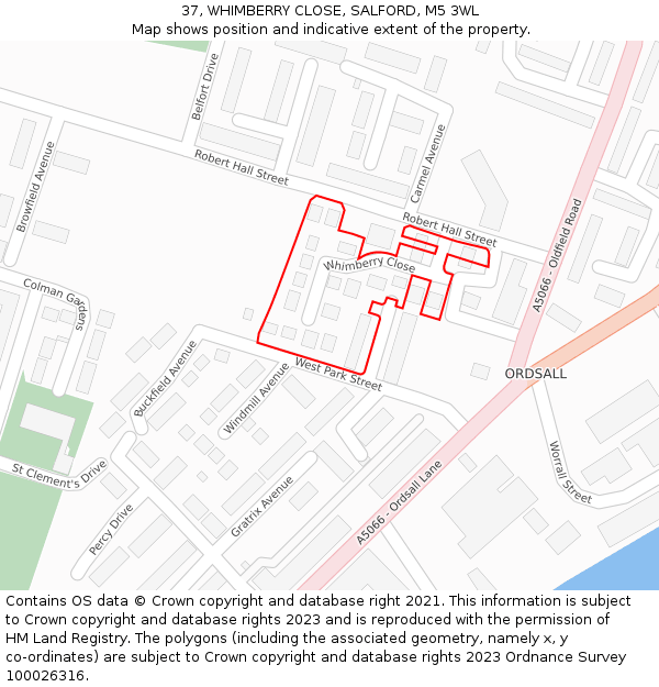 37, WHIMBERRY CLOSE, SALFORD, M5 3WL: Location map and indicative extent of plot