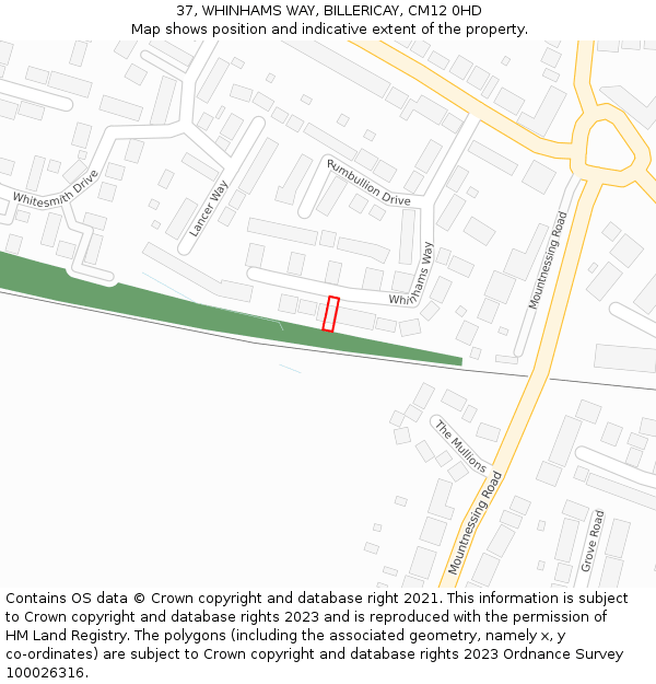 37, WHINHAMS WAY, BILLERICAY, CM12 0HD: Location map and indicative extent of plot