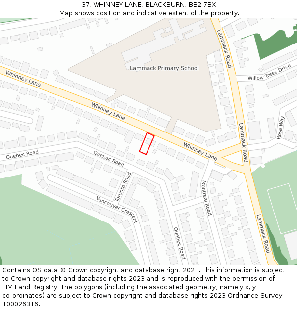 37, WHINNEY LANE, BLACKBURN, BB2 7BX: Location map and indicative extent of plot