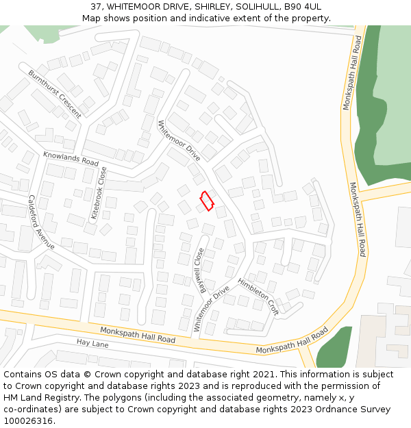 37, WHITEMOOR DRIVE, SHIRLEY, SOLIHULL, B90 4UL: Location map and indicative extent of plot