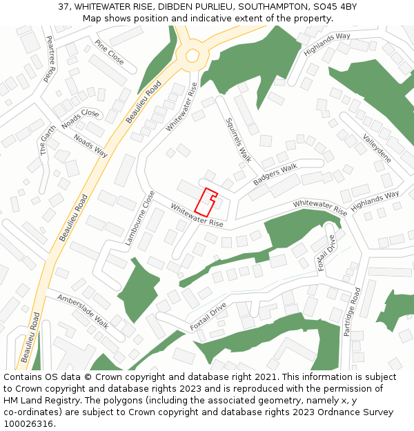 37, WHITEWATER RISE, DIBDEN PURLIEU, SOUTHAMPTON, SO45 4BY: Location map and indicative extent of plot