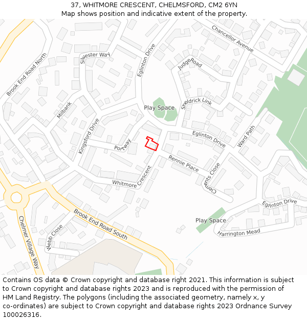 37, WHITMORE CRESCENT, CHELMSFORD, CM2 6YN: Location map and indicative extent of plot