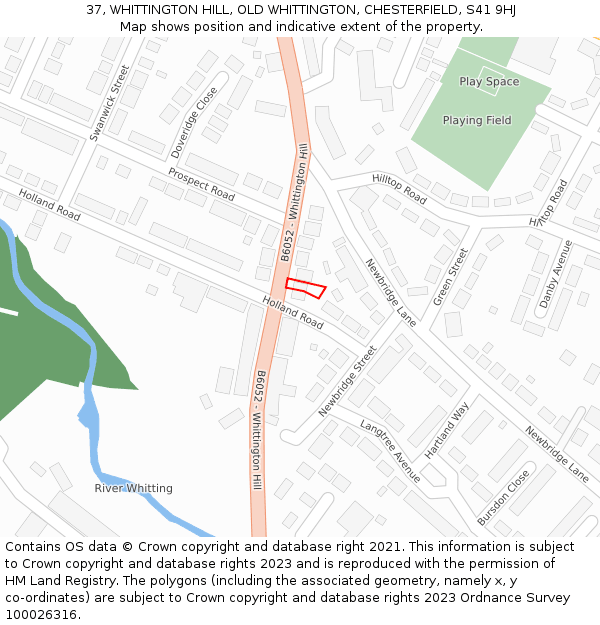 37, WHITTINGTON HILL, OLD WHITTINGTON, CHESTERFIELD, S41 9HJ: Location map and indicative extent of plot