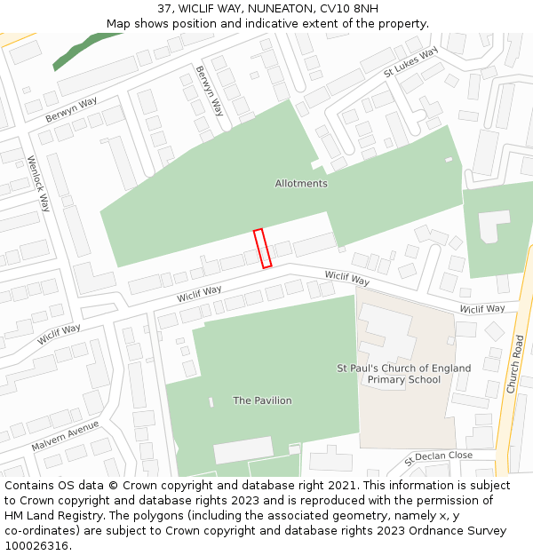 37, WICLIF WAY, NUNEATON, CV10 8NH: Location map and indicative extent of plot