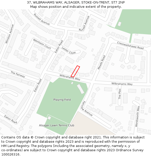 37, WILBRAHAMS WAY, ALSAGER, STOKE-ON-TRENT, ST7 2NP: Location map and indicative extent of plot