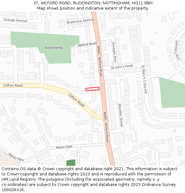 37, WILFORD ROAD, RUDDINGTON, NOTTINGHAM, NG11 6BN: Location map and indicative extent of plot