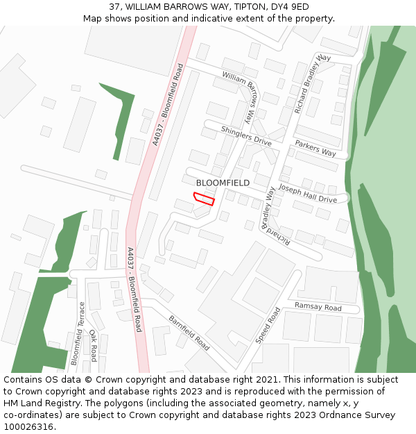 37, WILLIAM BARROWS WAY, TIPTON, DY4 9ED: Location map and indicative extent of plot