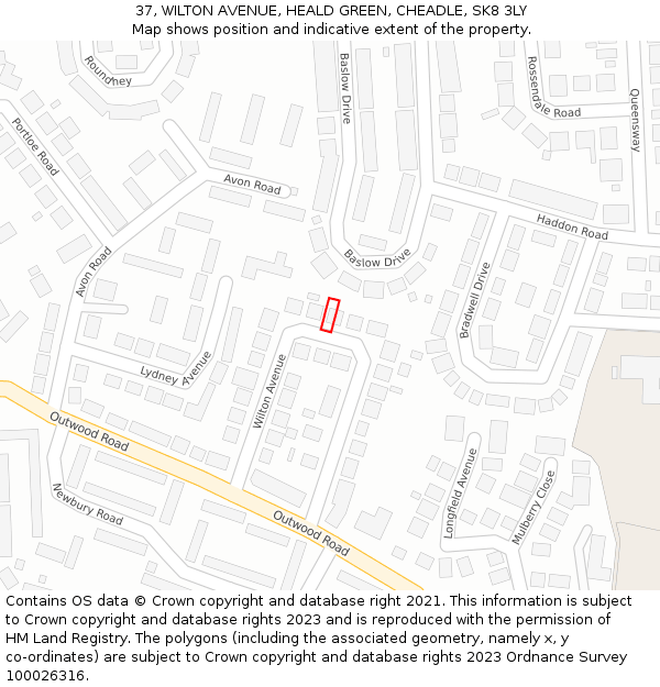 37, WILTON AVENUE, HEALD GREEN, CHEADLE, SK8 3LY: Location map and indicative extent of plot