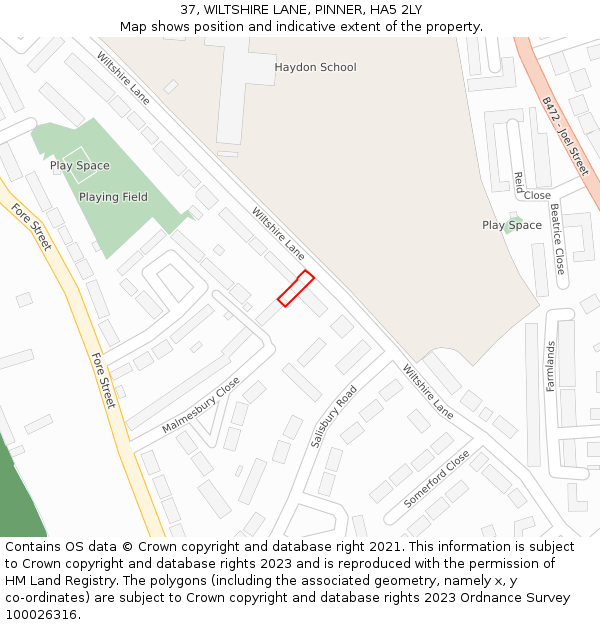 37, WILTSHIRE LANE, PINNER, HA5 2LY: Location map and indicative extent of plot