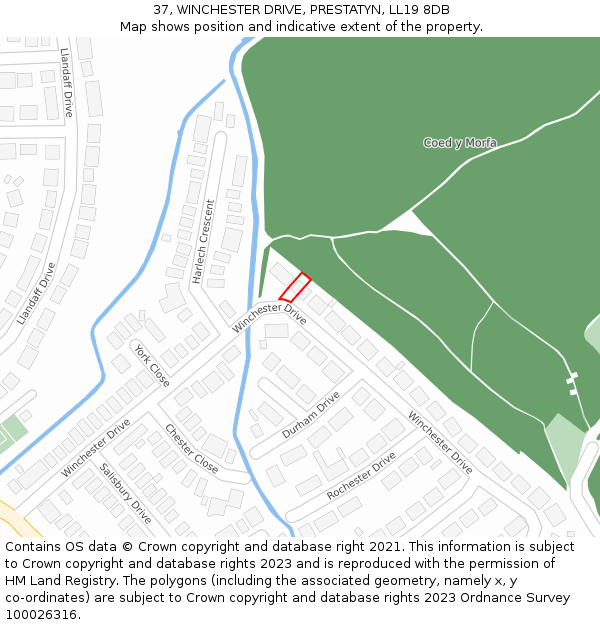 37, WINCHESTER DRIVE, PRESTATYN, LL19 8DB: Location map and indicative extent of plot