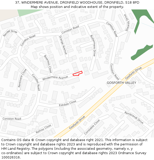 37, WINDERMERE AVENUE, DRONFIELD WOODHOUSE, DRONFIELD, S18 8PD: Location map and indicative extent of plot