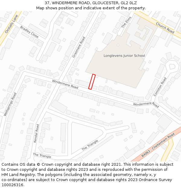 37, WINDERMERE ROAD, GLOUCESTER, GL2 0LZ: Location map and indicative extent of plot