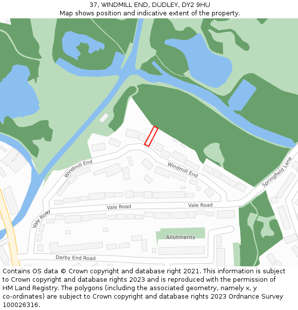 37, WINDMILL END, DUDLEY, DY2 9HU: Location map and indicative extent of plot