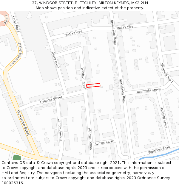 37, WINDSOR STREET, BLETCHLEY, MILTON KEYNES, MK2 2LN: Location map and indicative extent of plot