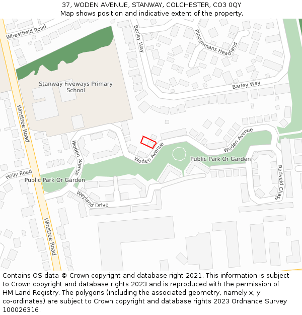 37, WODEN AVENUE, STANWAY, COLCHESTER, CO3 0QY: Location map and indicative extent of plot