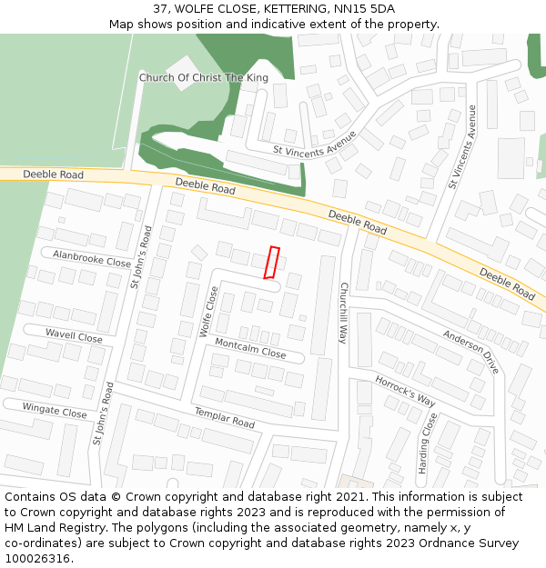 37, WOLFE CLOSE, KETTERING, NN15 5DA: Location map and indicative extent of plot