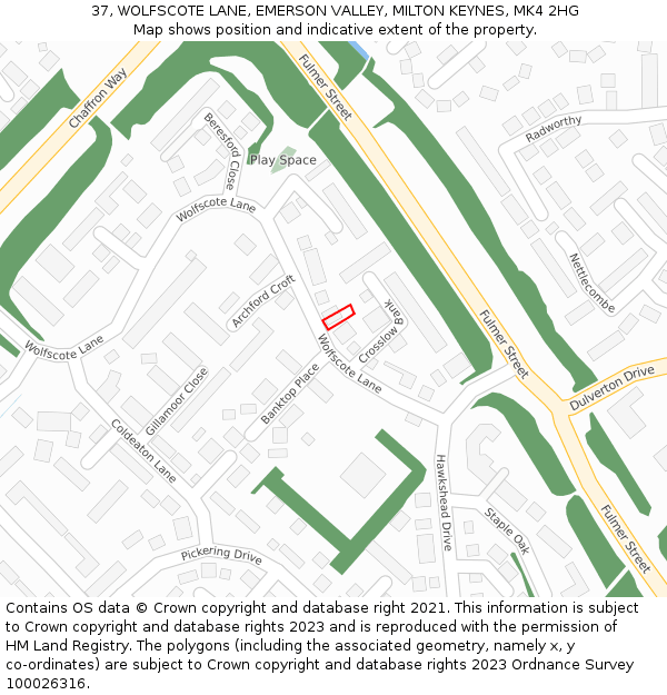 37, WOLFSCOTE LANE, EMERSON VALLEY, MILTON KEYNES, MK4 2HG: Location map and indicative extent of plot