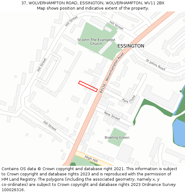 37, WOLVERHAMPTON ROAD, ESSINGTON, WOLVERHAMPTON, WV11 2BX: Location map and indicative extent of plot