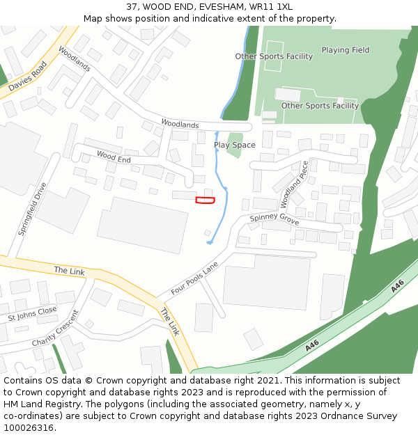 37, WOOD END, EVESHAM, WR11 1XL: Location map and indicative extent of plot